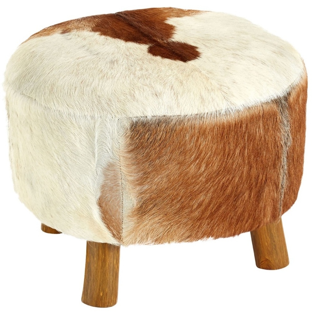 Product photograph of Arroyo White And Brown Goat Hide Round Stool from Choice Furniture Superstore.