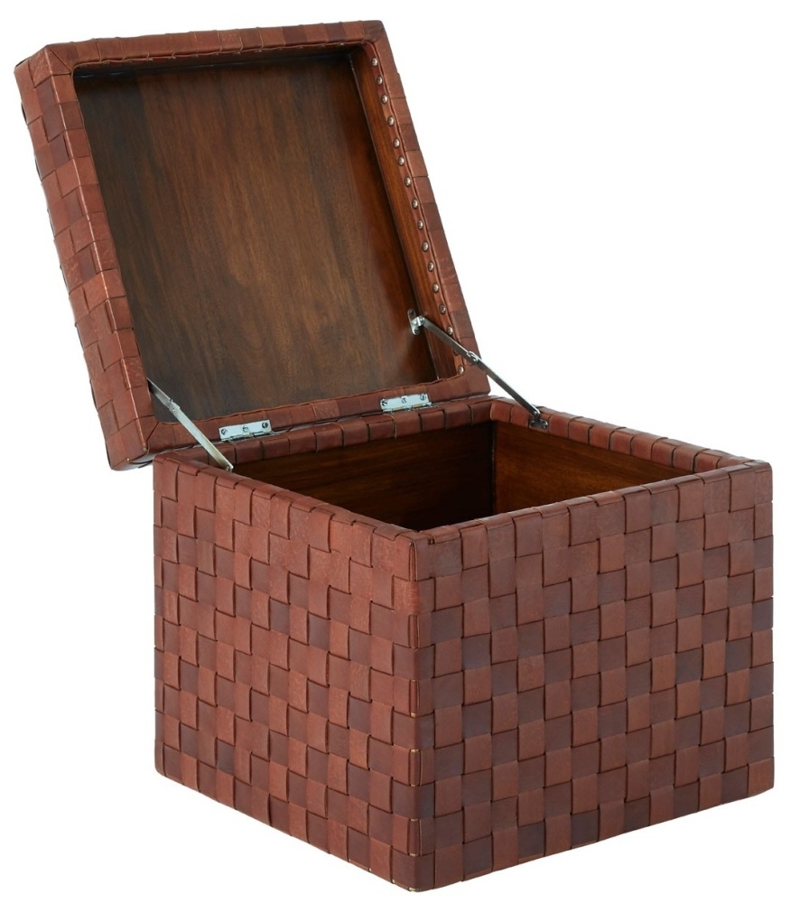 Product photograph of Arroyo Genuine Brown Leather Storage Stool from Choice Furniture Superstore.