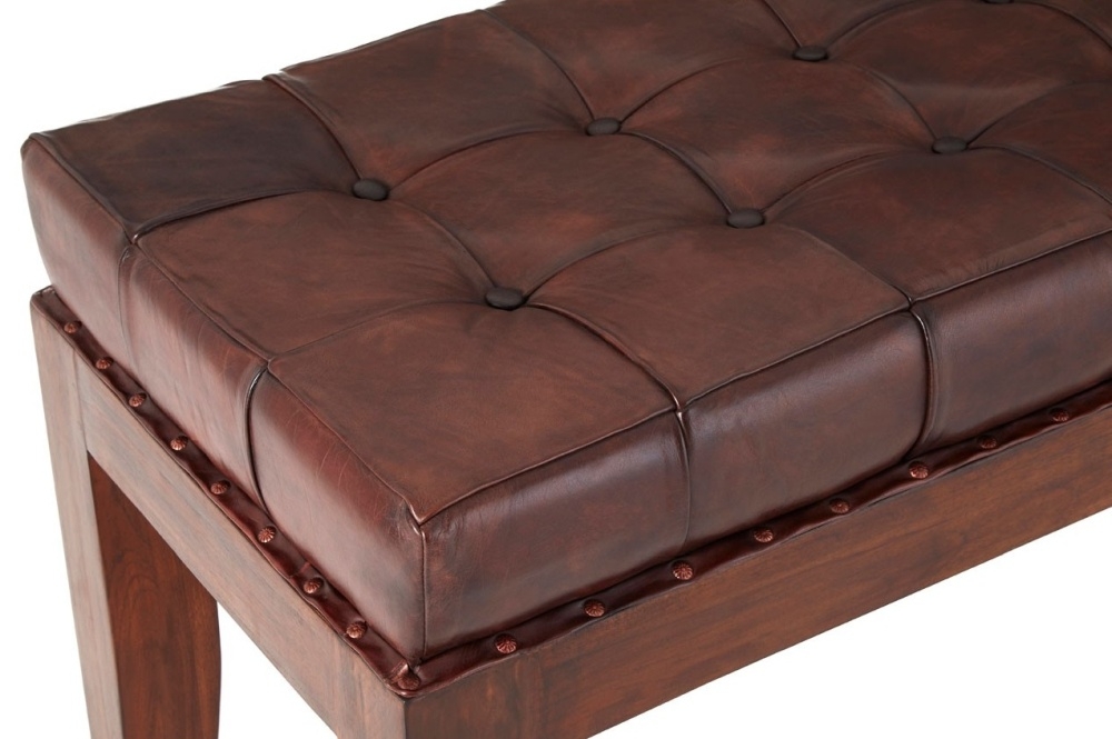 Product photograph of Arroyo Genuine Antique Brown Leather Stitch Bench from Choice Furniture Superstore.