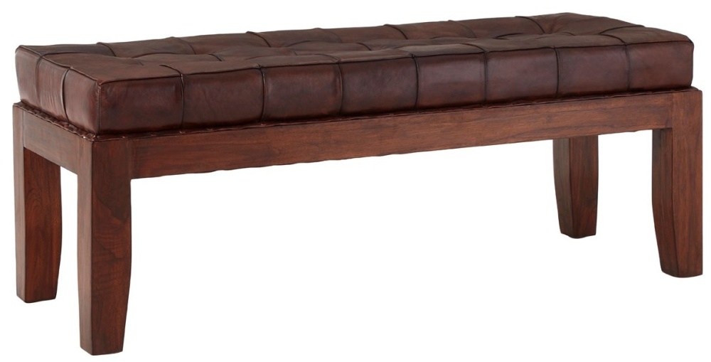 Product photograph of Arroyo Genuine Antique Brown Leather Stitch Bench from Choice Furniture Superstore.