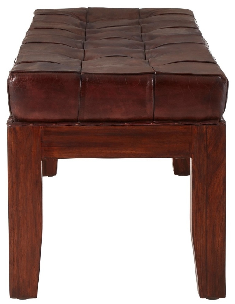 Product photograph of Arroyo Genuine Antique Brown Leather Stitch Bench from Choice Furniture Superstore.