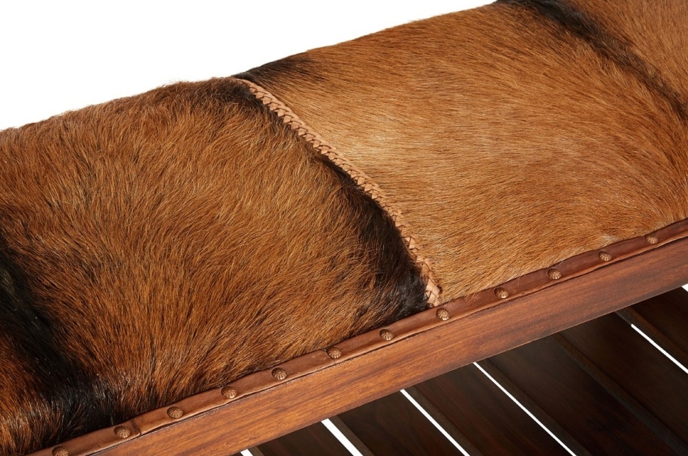 Product photograph of Arroyo Brown Goat Hide Bench from Choice Furniture Superstore.