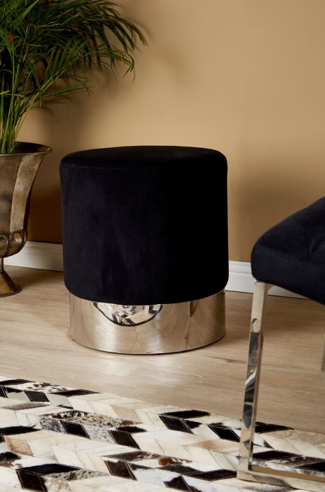 Product photograph of Emporia Black Velvet Fabric Round Stool from Choice Furniture Superstore.