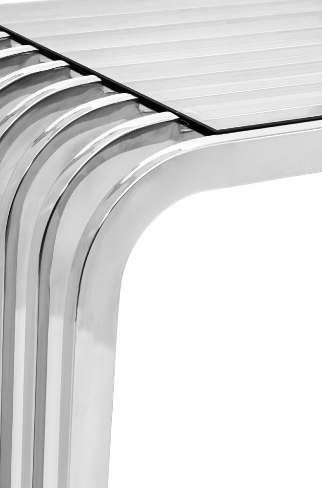 Product photograph of Emporia Glass And Chrome Slatted Curved End Table from Choice Furniture Superstore.
