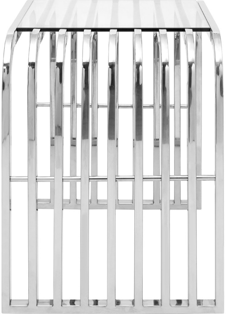 Product photograph of Emporia Glass And Chrome Slatted Curved End Table from Choice Furniture Superstore.
