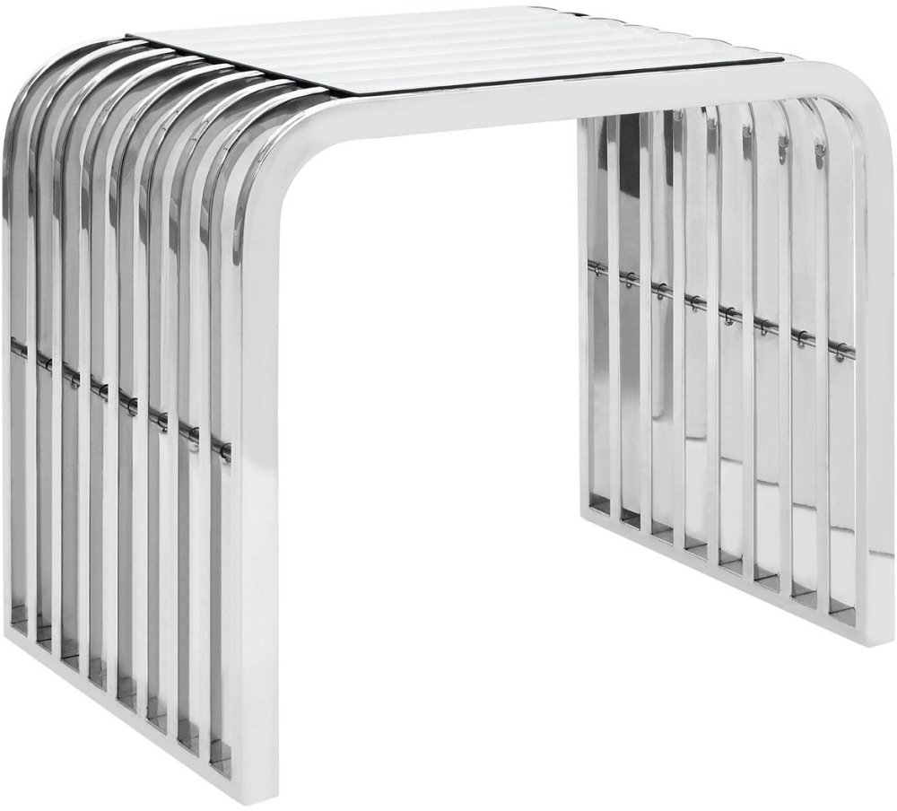 Product photograph of Emporia Glass And Chrome Slatted Curved End Table from Choice Furniture Superstore.