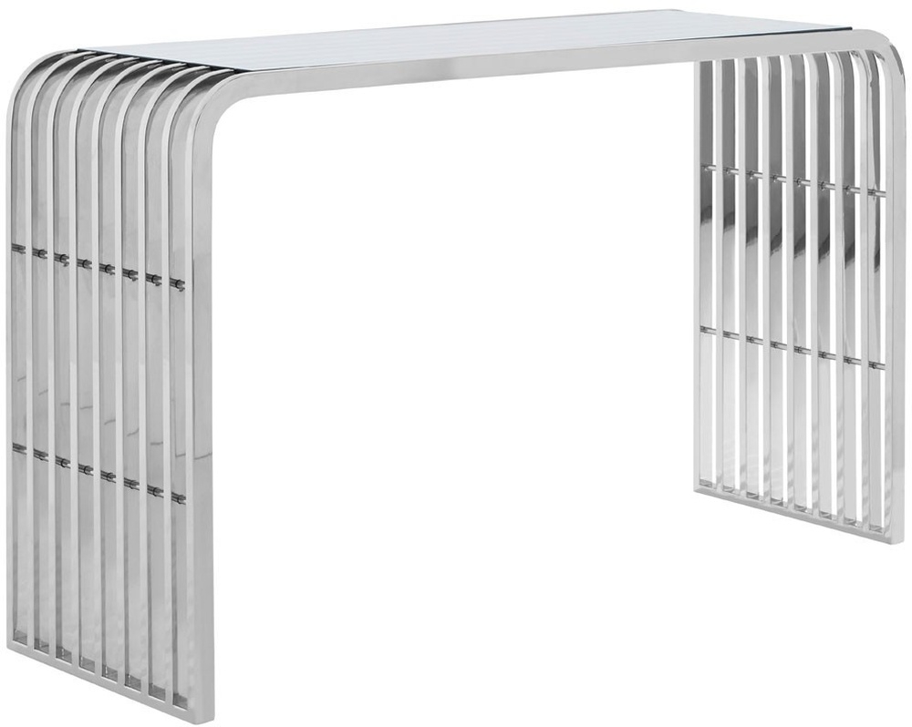 Product photograph of Emporia Glass And Chrome Slatted Console Table from Choice Furniture Superstore.