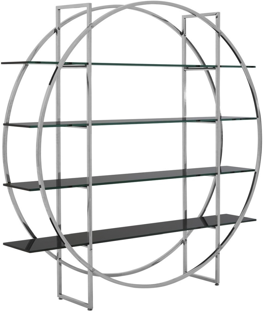Product photograph of Emporia Black Glass And Chrome Round Shelf Unit from Choice Furniture Superstore.