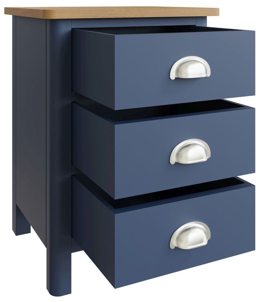 Product photograph of Portland Oak And Blue Painted 3 Drawer Bedside Cabinet from Choice Furniture Superstore.