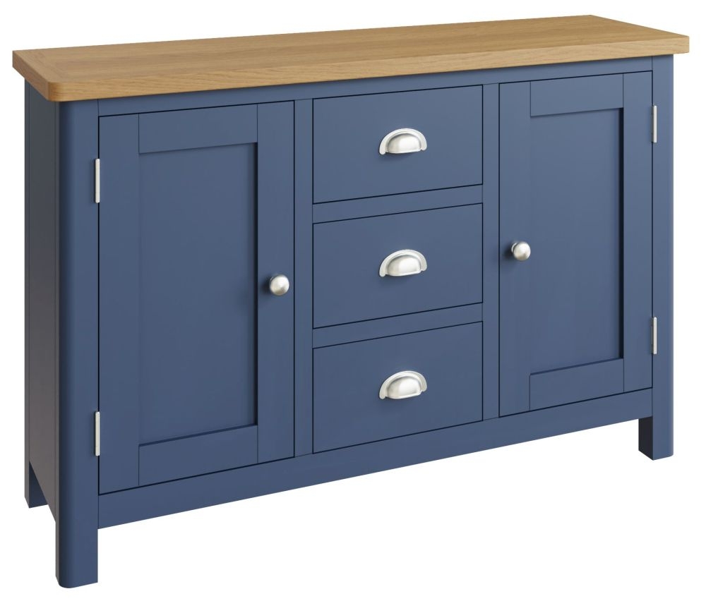 Product photograph of Portland Oak And Blue Painted 2 Door 3 Drawer Sideboard from Choice Furniture Superstore.