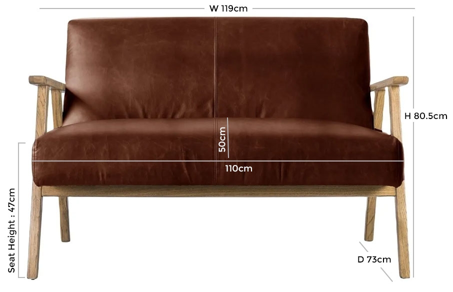 Product photograph of Neyland Vintage Brown Leather 2 Seater Sofa from Choice Furniture Superstore.