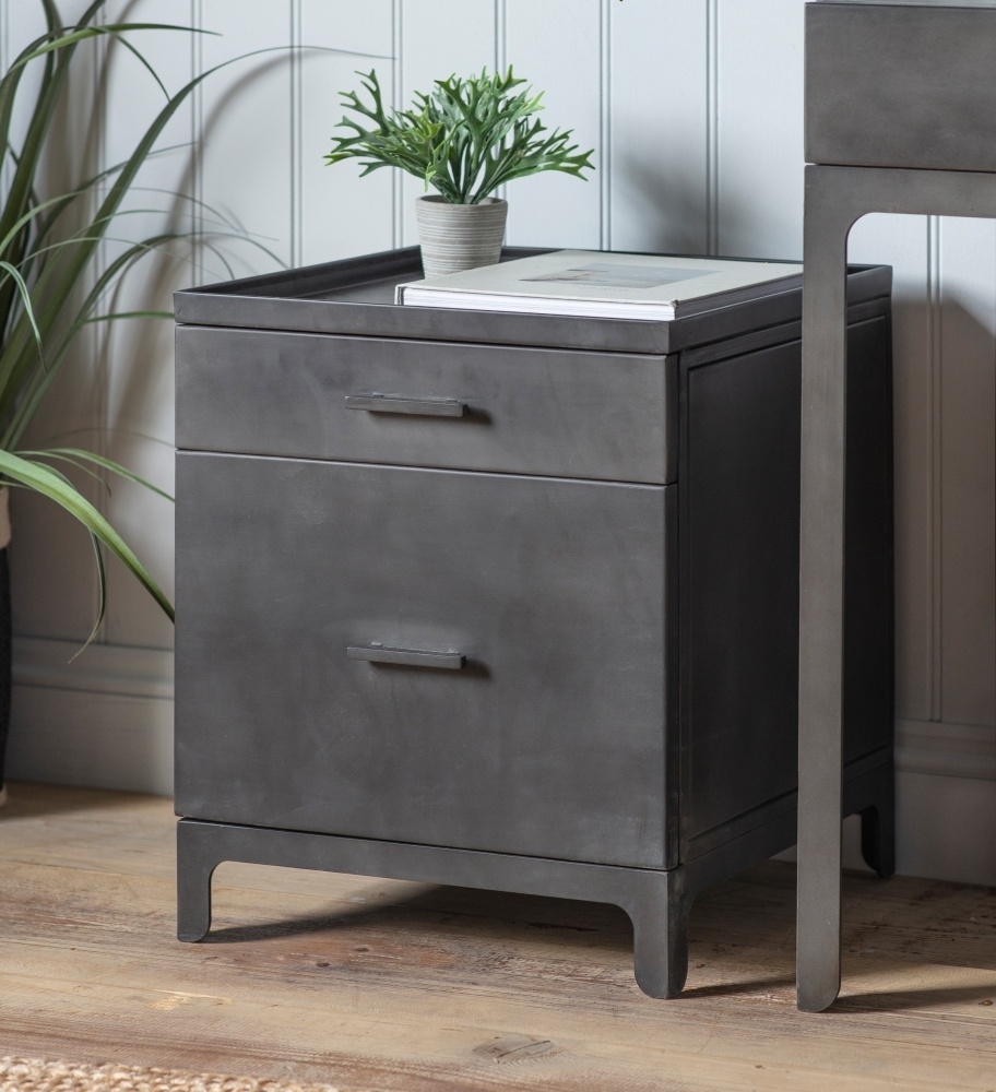 Product photograph of Ottinge Grey Metal Side Table - 2 Drawers from Choice Furniture Superstore.