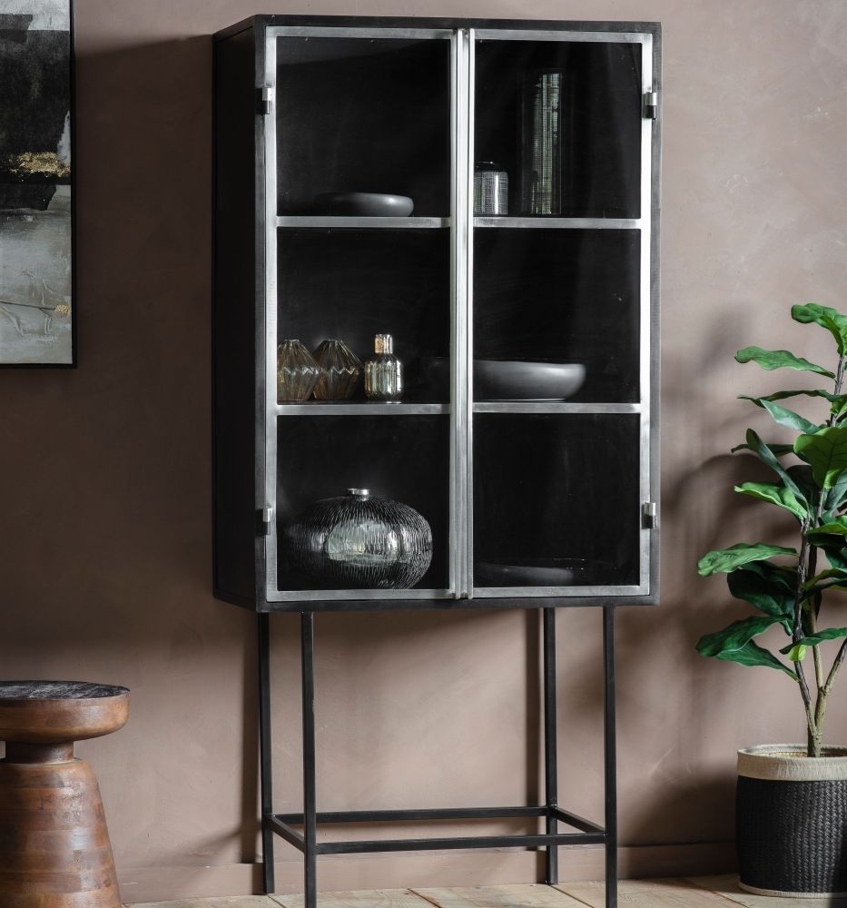Product photograph of Florien Black Iron And Glass Drinks Cabinet from Choice Furniture Superstore.