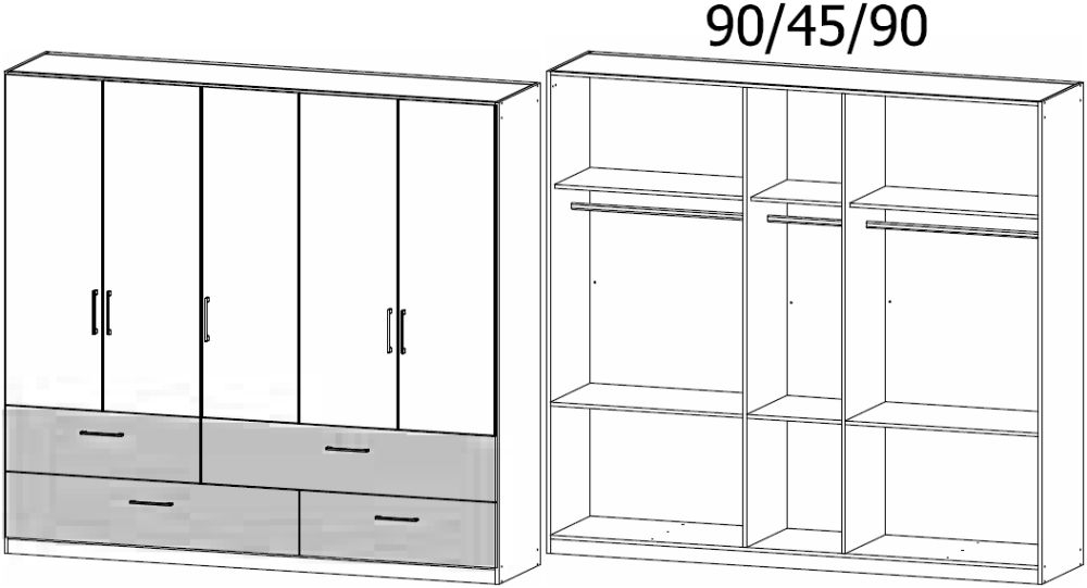 Product photograph of Rauch Bilbao-extra Oak And Metallic Grey 5 Door Wardrobe With Drawers from Choice Furniture Superstore.