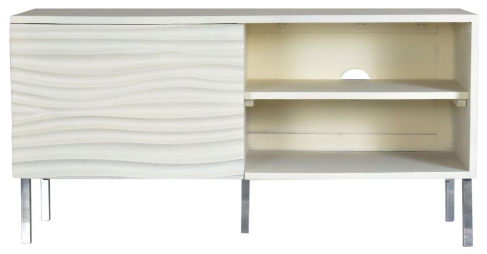 Product photograph of Clearance - Wave Mango Wood Tv Unit Bone White Ripple Pattern 100cm Wide Stand Upto 32in Plasma - 1 Door With 2 Shelf from Choice Furniture Superstore.
