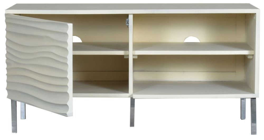 Product photograph of Clearance - Wave Mango Wood Tv Unit Bone White Ripple Pattern 100cm Wide Stand Upto 32in Plasma - 1 Door With 2 Shelf from Choice Furniture Superstore.