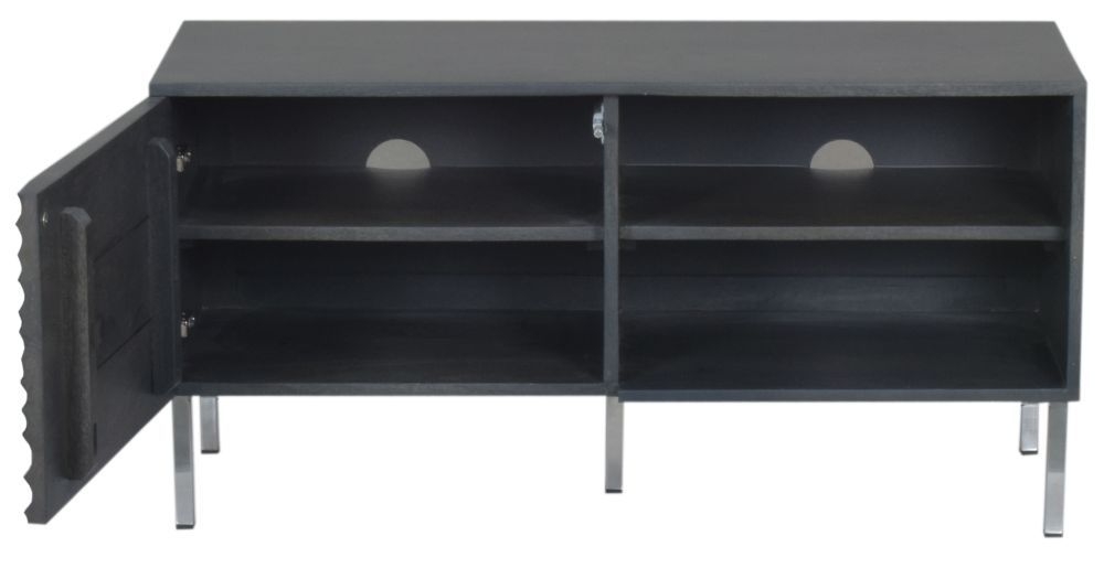 Product photograph of Clearance - Wave Mango Wood Tv Unit Charcoal Grey Ripple Pattern 100cm Wide Stand Upto 32in Plasma - 1 Door With 2 Shelf from Choice Furniture Superstore.