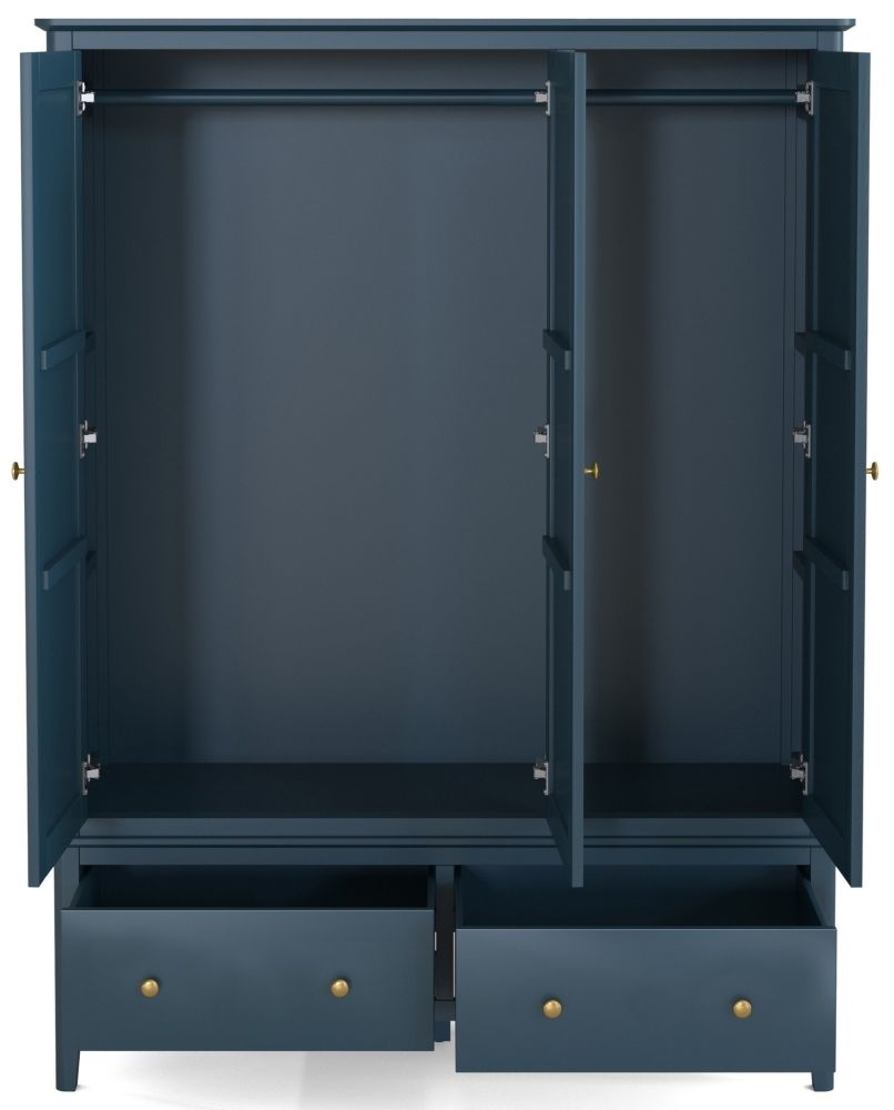 Product photograph of Harrogate Blue Triple Wardrobe With 3 Doors And 2 Bottom Storage Drawers from Choice Furniture Superstore.