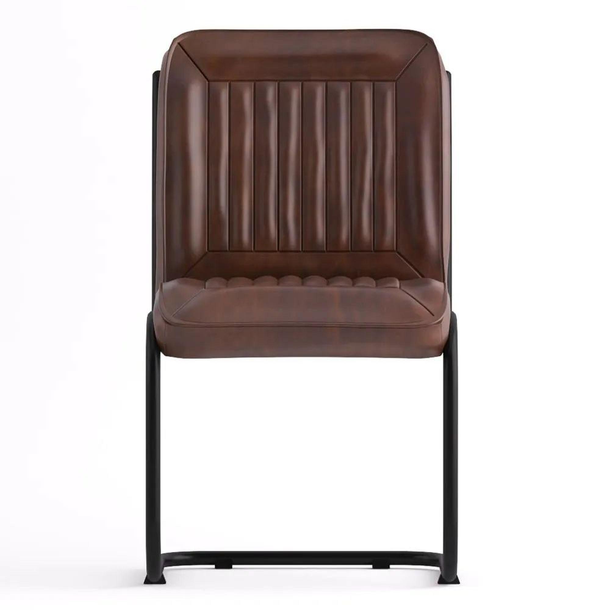 Product photograph of Felix Industrial Brown Buffalo Leather Dining Chair With Cantiliver Base from Choice Furniture Superstore.