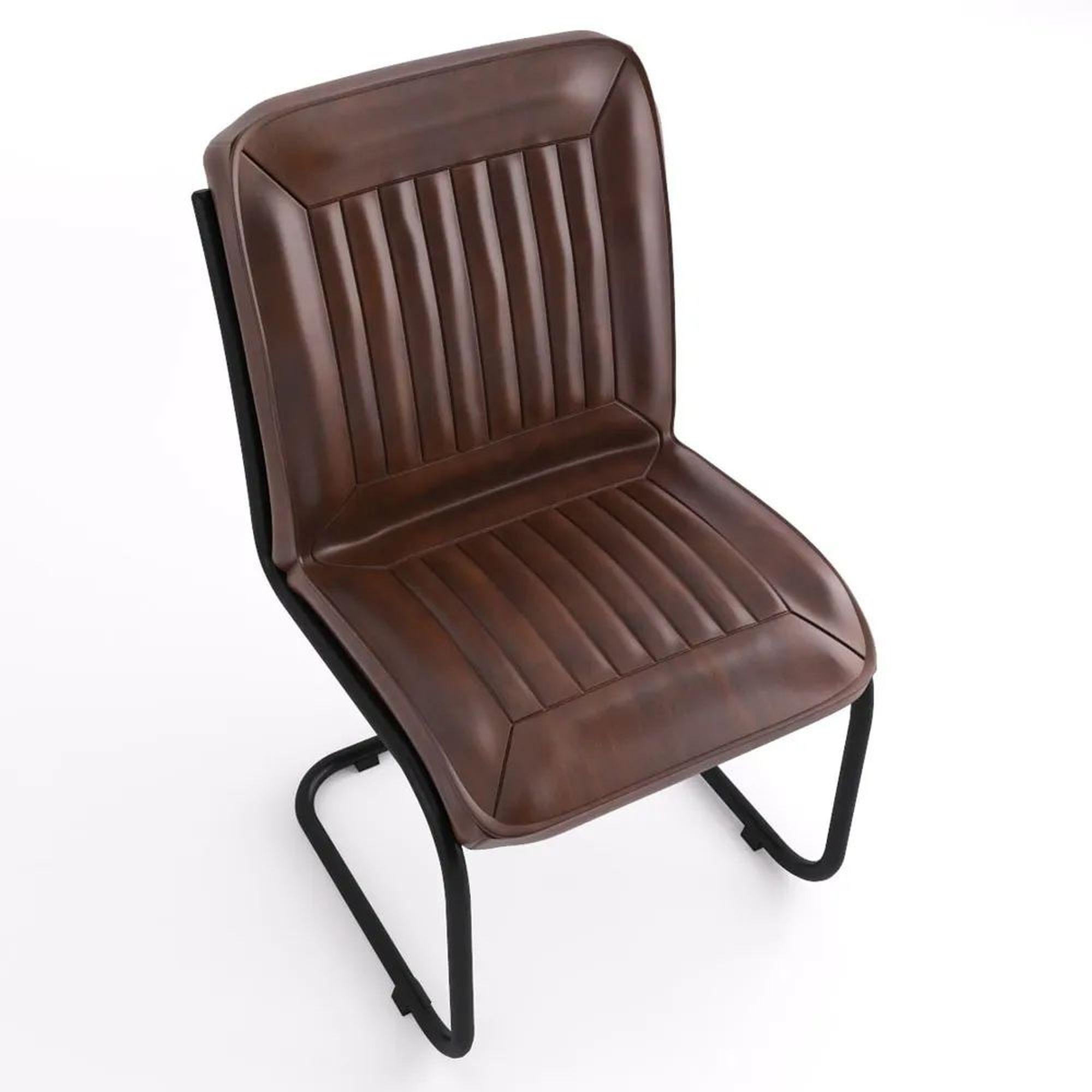 Product photograph of Felix Industrial Brown Buffalo Leather Dining Chair With Cantiliver Base from Choice Furniture Superstore.