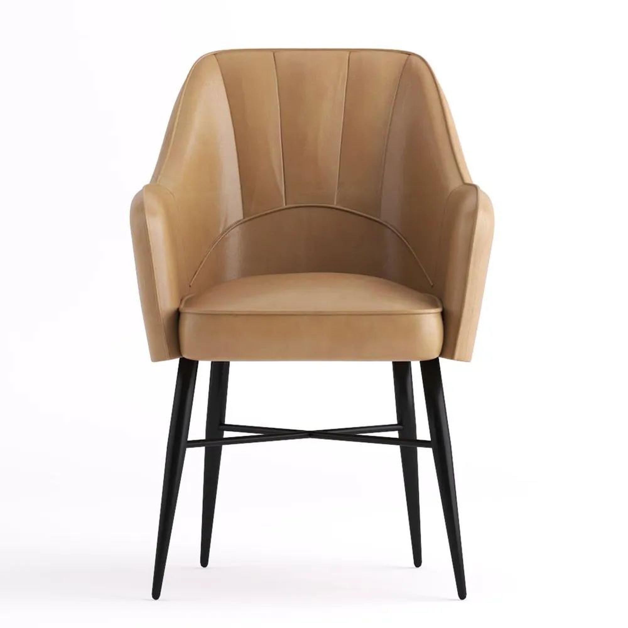 Product photograph of Edgar Beige Buffalo Leather Carver Arms Dining Chair from Choice Furniture Superstore.