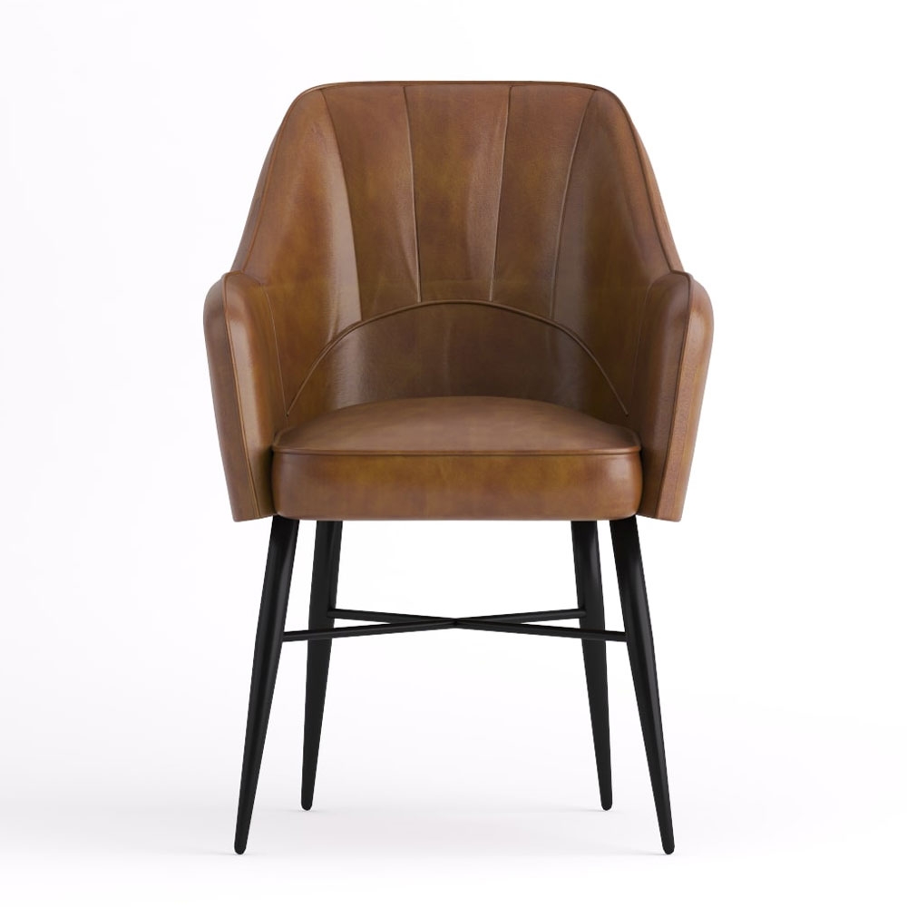 Product photograph of Edgar Vintage Brown Dining Chair With Arms Genuine Real Buffalo Leather Carver from Choice Furniture Superstore.