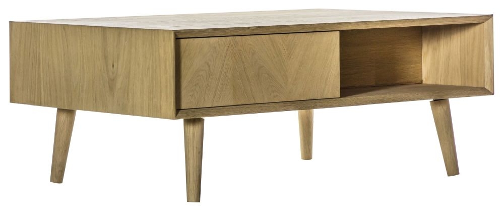 Product photograph of Lancaster Chevron Oak 2 Drawer Coffee Table from Choice Furniture Superstore.