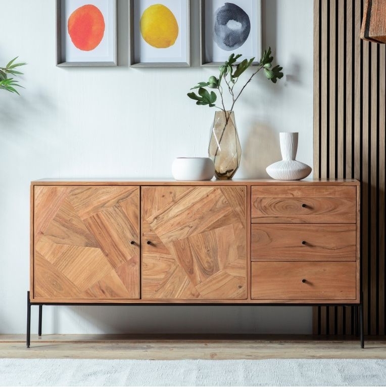 Product photograph of Oklahoma Acacia Wood 2 Door Large Sideboard With Black Iron Legs from Choice Furniture Superstore.