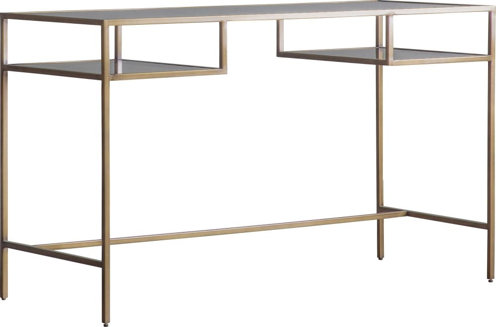 Product photograph of Norwich Glass And Metal Desk - Comes In Silver And Champagne Options from Choice Furniture Superstore.