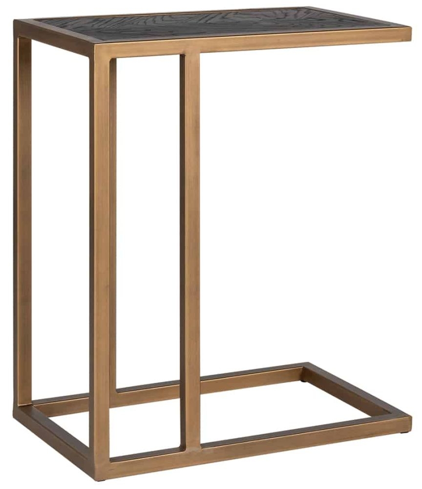Product photograph of Blackbone Black Oak And Brass Sofa Side Table from Choice Furniture Superstore.