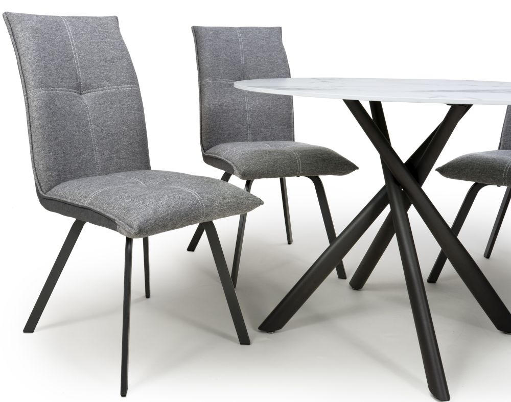 Avesta Grey Glass Round Dining Table and 4 Ariel Grey Chairs
