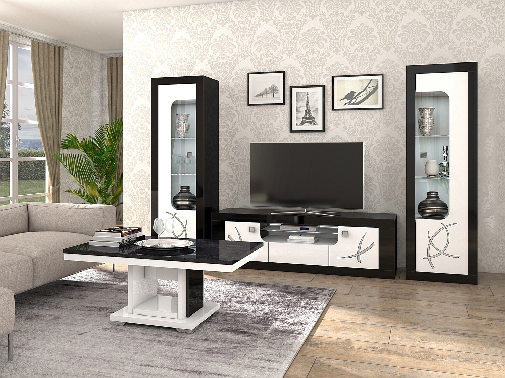 Product photograph of Enna Black And White 2 Door Italian Tv Unit With Led Light from Choice Furniture Superstore.