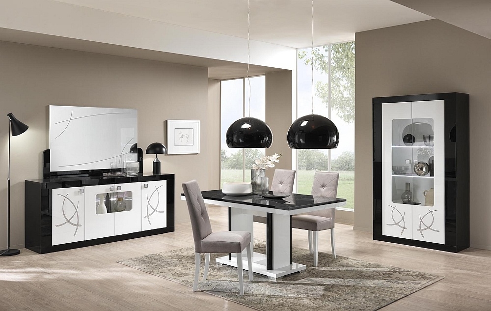 Product photograph of Enna Black And White Italian Dining Table And 4 Fabric Chair from Choice Furniture Superstore.
