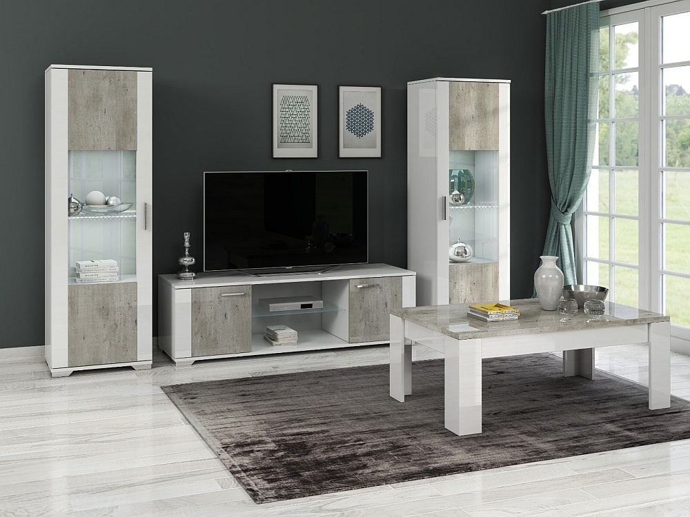 Product photograph of Messina White And Concrete Grey 2 Door Italian Tv Unit from Choice Furniture Superstore.