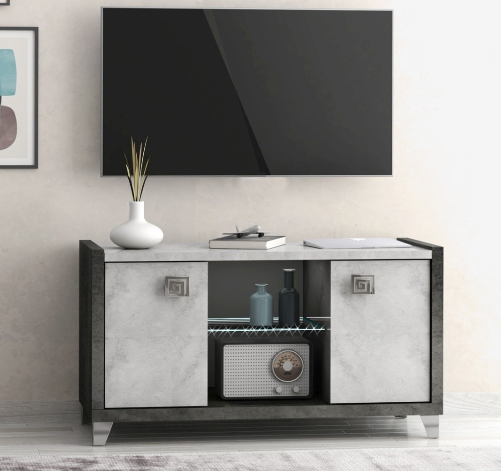 Product photograph of Milo Grey Marble Effect 2 Door Italian Tv Unit from Choice Furniture Superstore.
