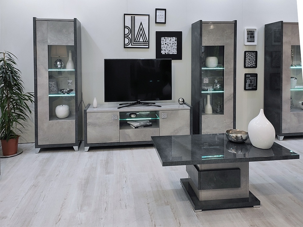 Product photograph of Milo Grey Marble Effect 2 Door Italian Tv Unit With Led Light from Choice Furniture Superstore.