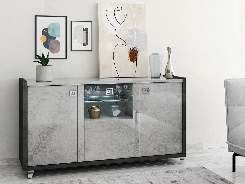 Product photograph of Milo Grey Marble Effect 3 Door Italian Sideboard With Led Light from Choice Furniture Superstore.