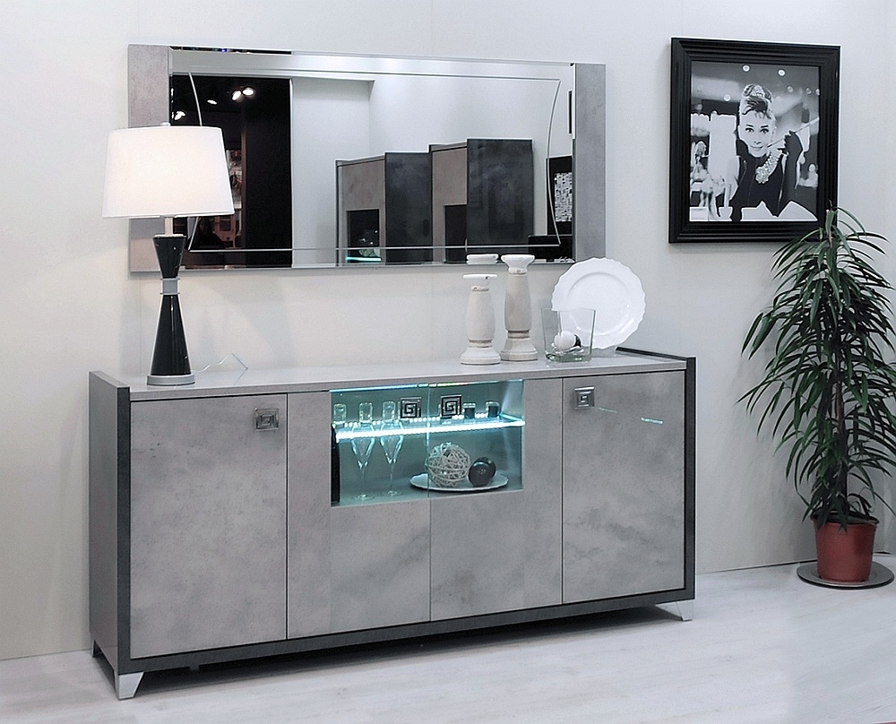 Product photograph of Milo Grey Marble Effect 4 Door Italian Sideboard With Led Light from Choice Furniture Superstore.