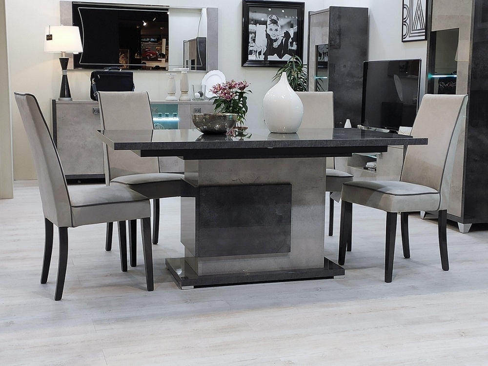 Product photograph of Milo Grey Marble Effect Pedestal Italian Extending Dining Table And 4 Chair from Choice Furniture Superstore.