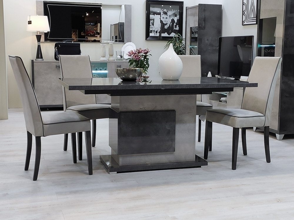Product photograph of Milo Italian Grey Extending Pedestal Dining Set With 4 Chair from Choice Furniture Superstore.