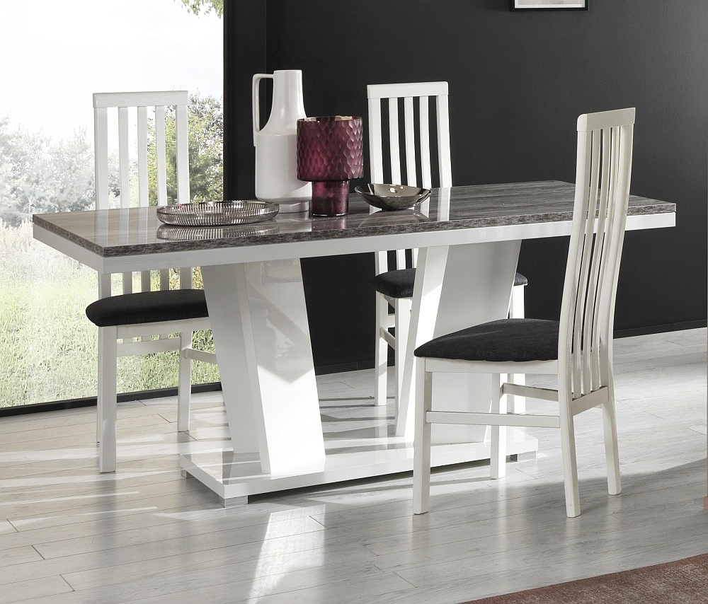 Product photograph of Naro Dove Grey And White Italian Dining Table And 4 Chair from Choice Furniture Superstore.