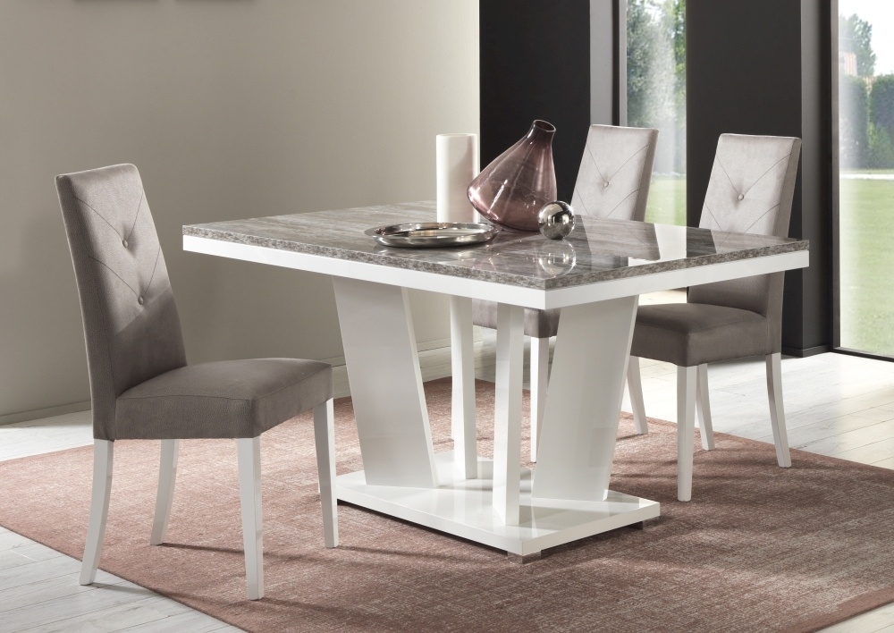 Product photograph of Naro Dove Grey And White Italian Dining Table And 4 Fabric Chair from Choice Furniture Superstore.