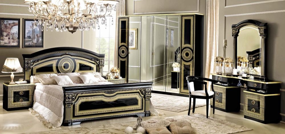 Product photograph of Camel Aida Black And Gold Italian Double Pedestal Dressing Table from Choice Furniture Superstore.