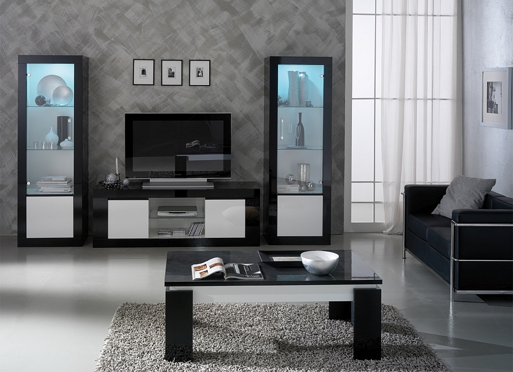 Product photograph of Vita Black And White 1 Left Glass Door Italian Cabinet from Choice Furniture Superstore.