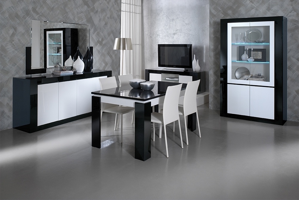 Product photograph of Vita Black And White 2 Glass Door Italian Cabinet With Led Light from Choice Furniture Superstore.