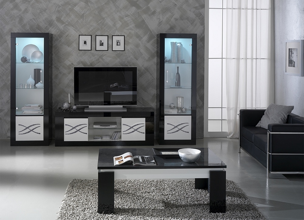 Vita Luxury Black and White 1 Right Glass Door Italian Cabinet