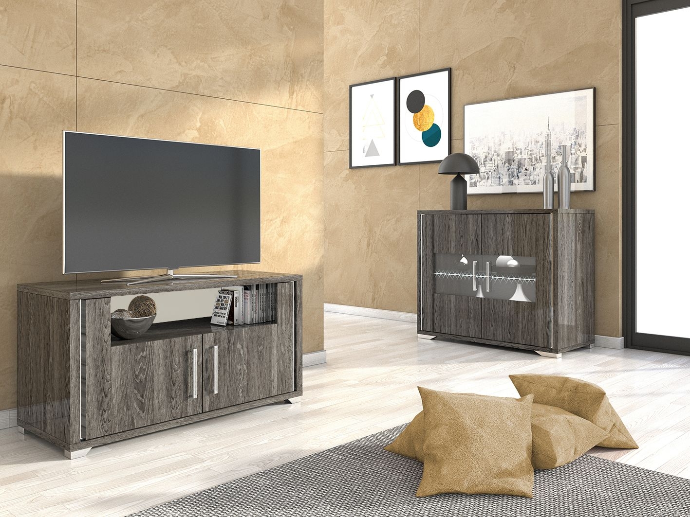 Product photograph of Augusta Oak 2 Door Italian Tv Unit from Choice Furniture Superstore.