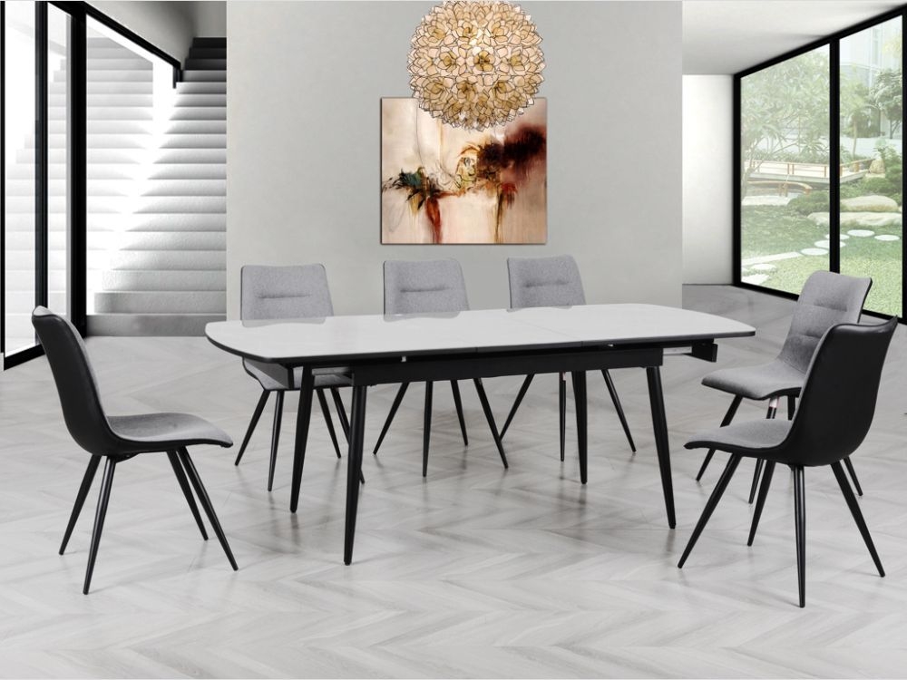 Product photograph of Cassino Grey And Glass Automatic Dining Table 160cm-200cm 6 To 8 Diners Extending Rectangular Top from Choice Furniture Superstore.