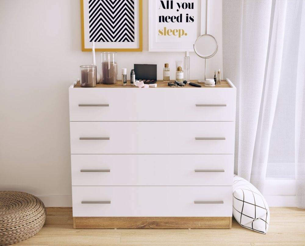 Product photograph of Dentro White And Oak 4 Drawer Chest from Choice Furniture Superstore.
