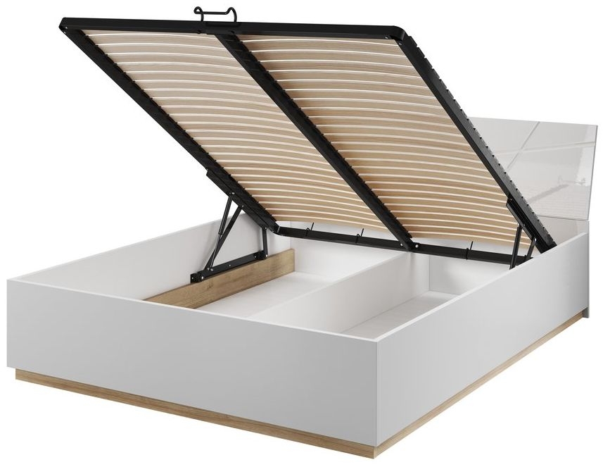 Product photograph of Sagu White Gloss 5ft King Size Storage Bed from Choice Furniture Superstore.
